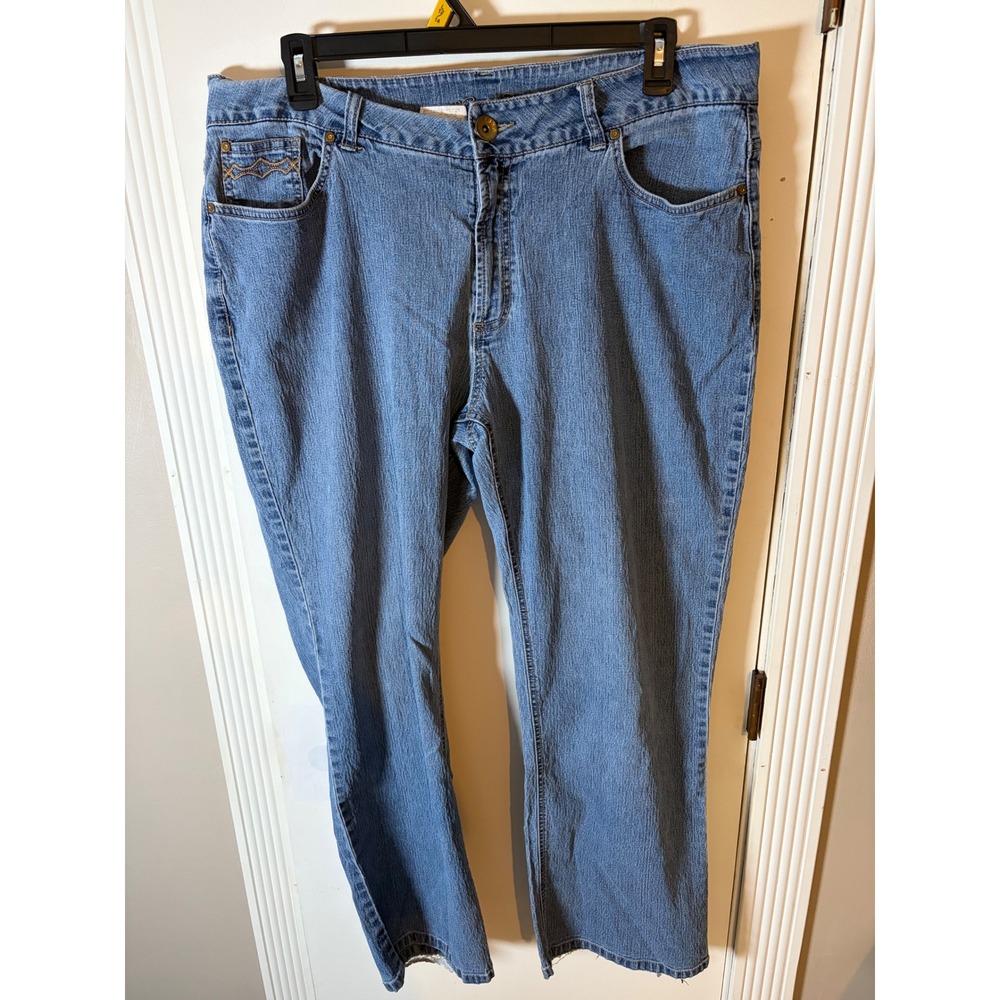 Zena Jeans Womens 20W Medium Wash Bootcut Stretch Denim Gold Embroidered Pockets